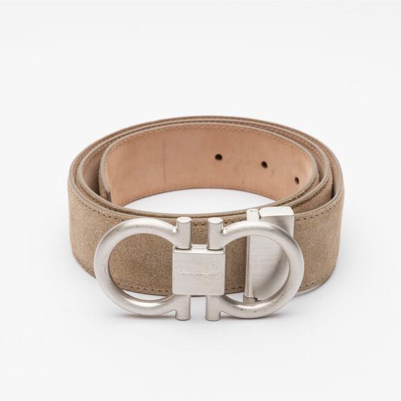 Ferragamo Men Double Gancini Suede Belt 34 inch - Picture 1 of 8